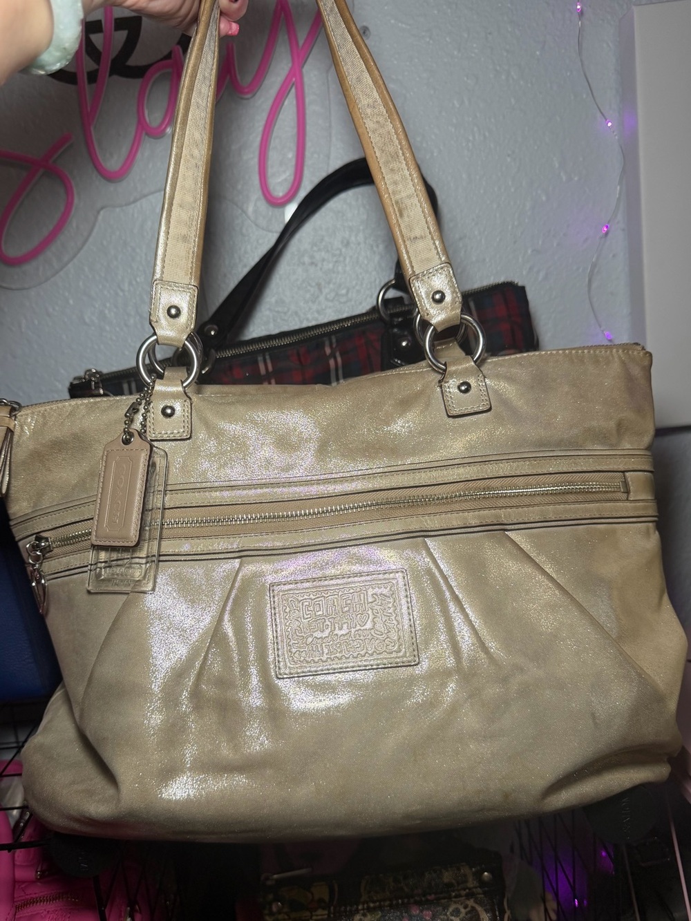 Coach Poppy Glam Tote F20441 Gold Metallic Champagne Y2K with Clear Hangtag